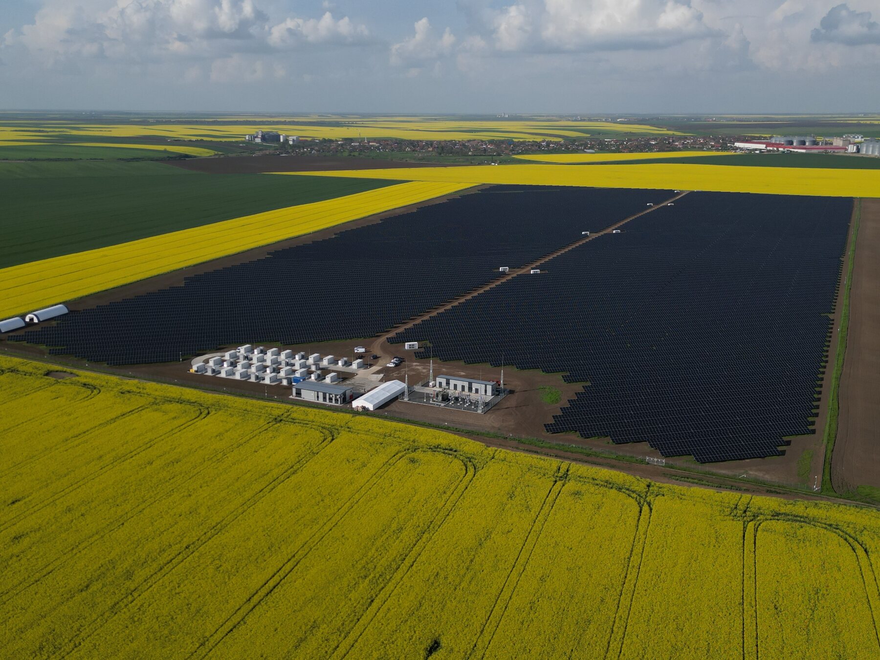 Aerial view of a utility-scale PV installation in western Romania