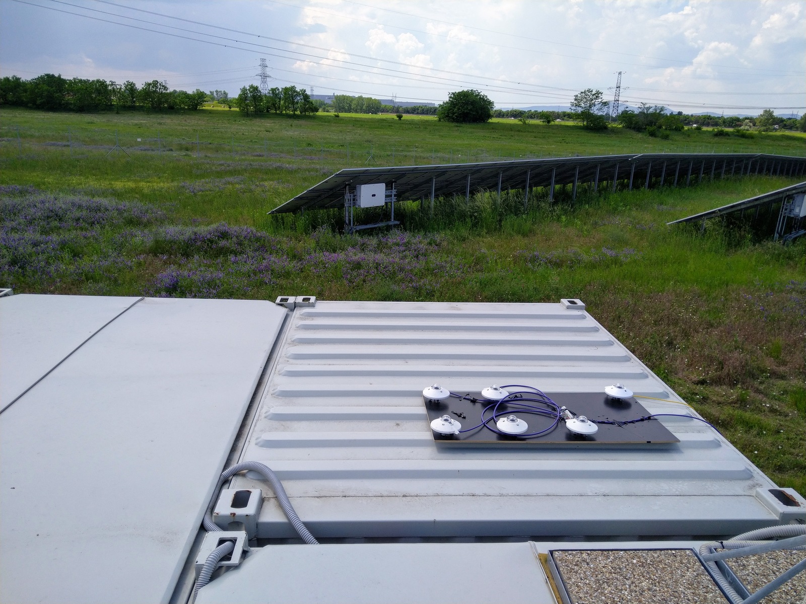 Pyranometer recalibration setup overlooking a PV plant in Hungary
