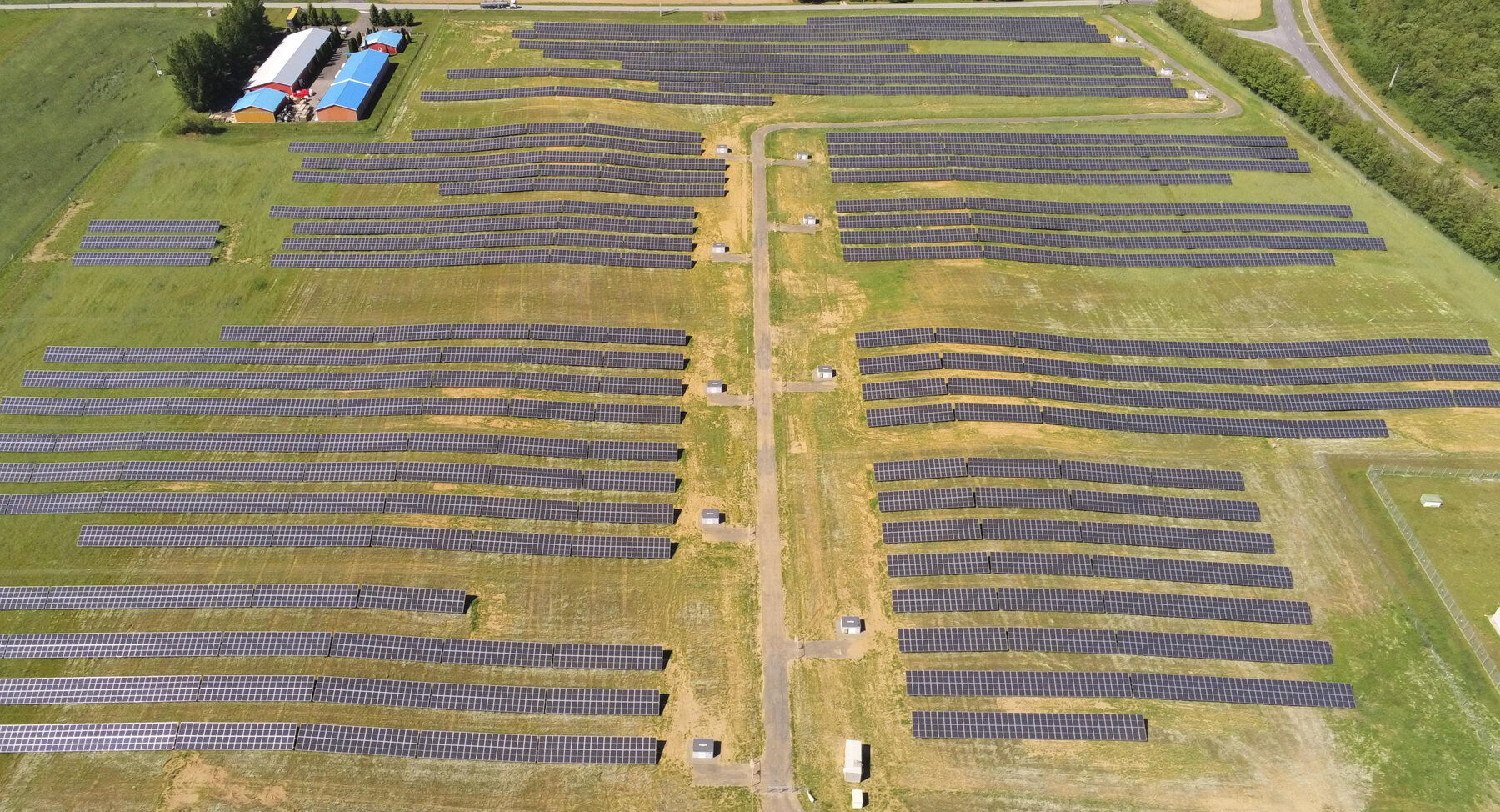 Aerial overview of a utility-scale PV plant